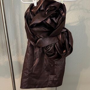 ZARA Dark Brown Metallic Look Rose Front Strapless Cross Back Cocktail Dress S